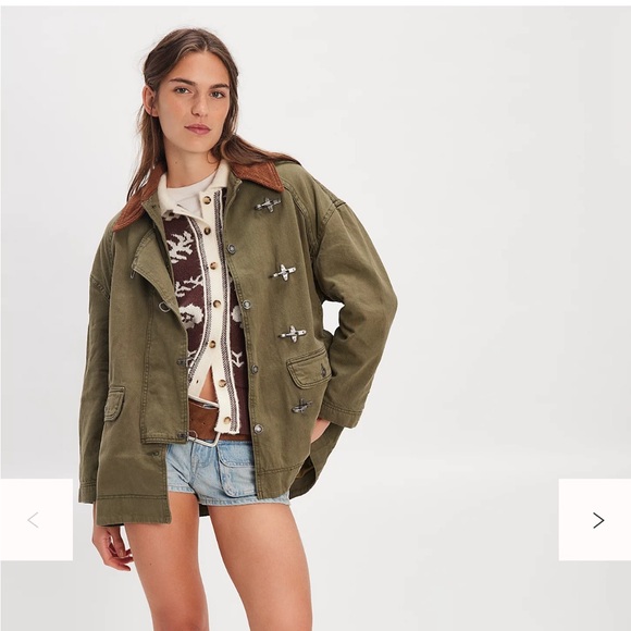 Free People We The Free Denim Barn Coat Deep Green XS NWT - Picture 3 of 6